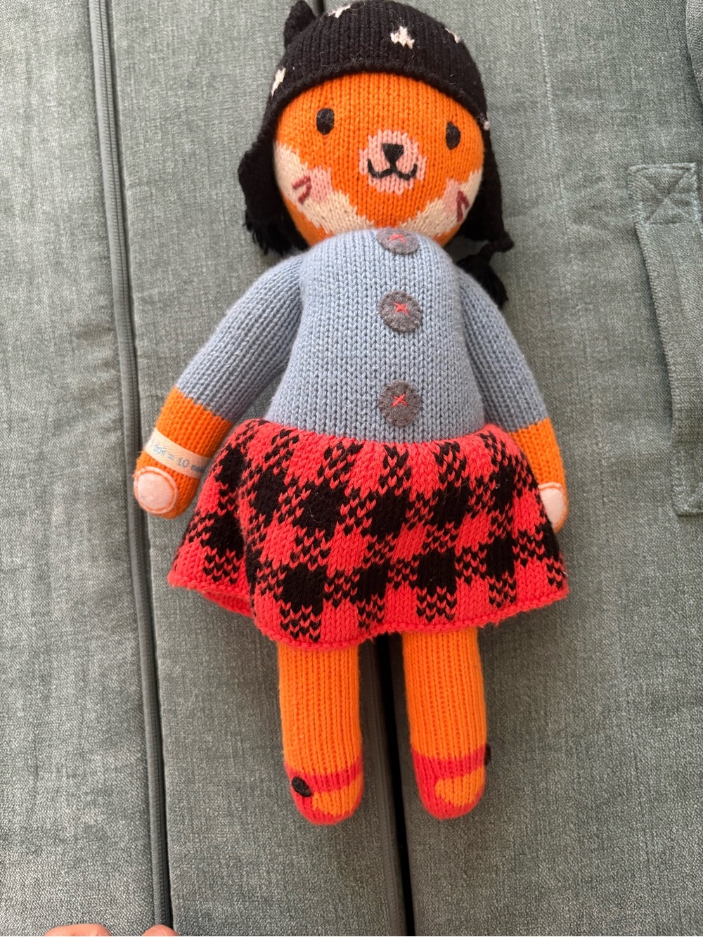 Sadie the Fox Doll in Blue Sweater & Red Plaid Skirt